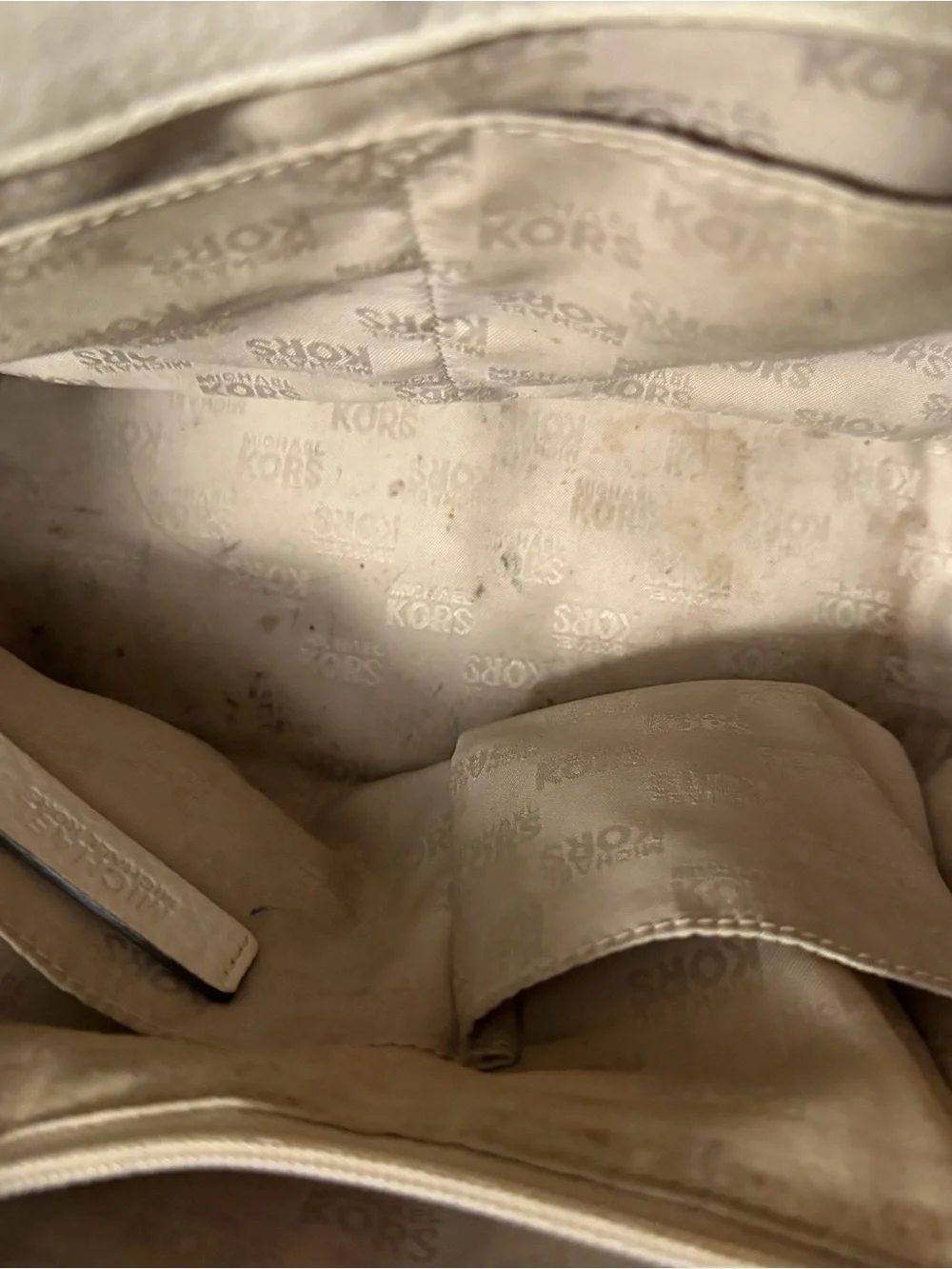 Michael Kors Cream Leather Double Zip Satchel Embroidered Floral Guitar Strap